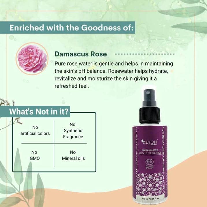 Rose Water/ Rose Hydrosol A Certified Organic Product Ceyon naturaa
