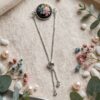 FABLY Botanical Necklace with Black Lace Flower