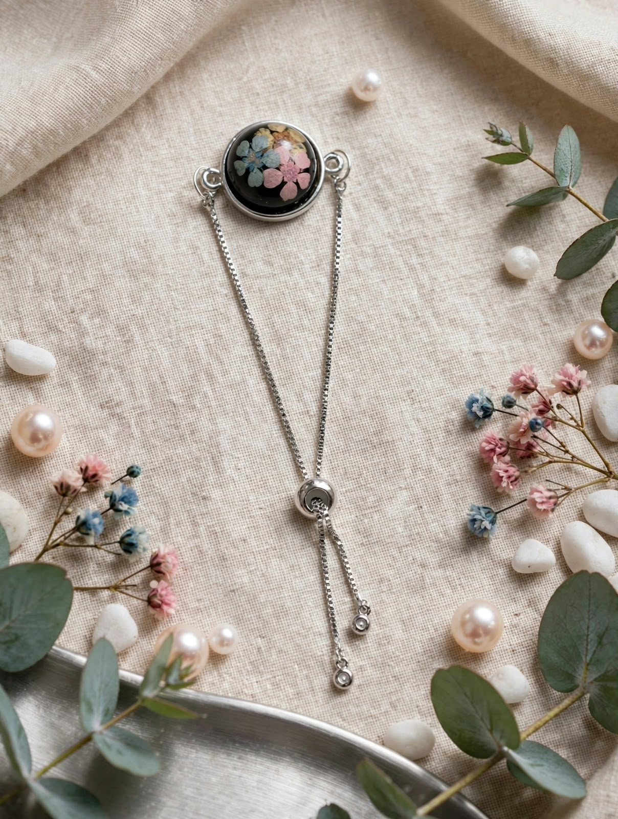 FABLY Botanical Necklace with Black Lace Flower